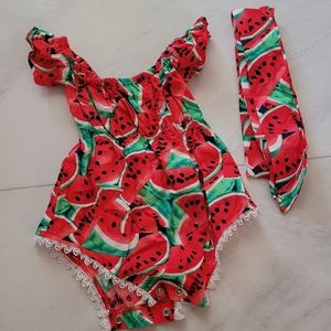 Baby Girl Off Shoulder Romper with Hair Bow